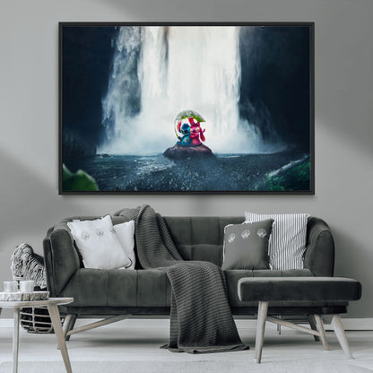 32259-MGV-CV-36X24-Stitch Angel Wall Art Canvas Print, Framed Stitch Waterfall Art Picture Print, Cartoon Couple Perfect Moody Fantasy Decor Artwork