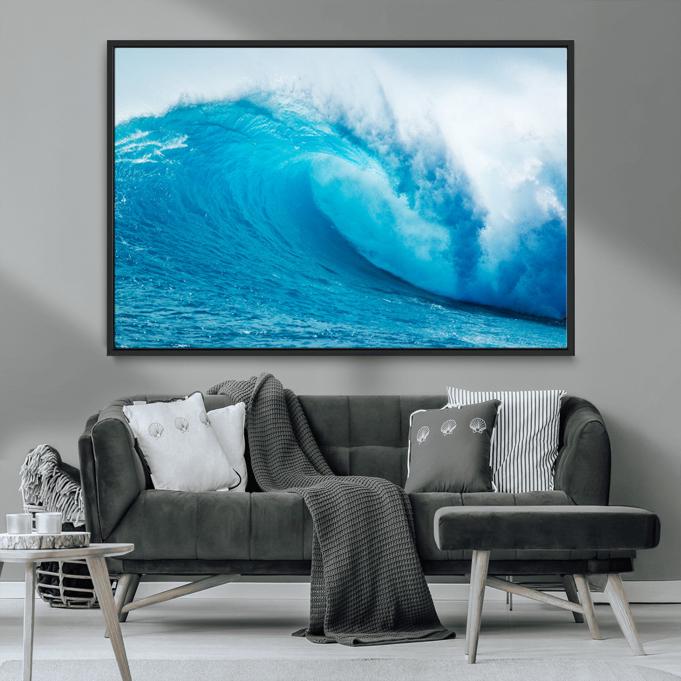 15566-MGV-CV-36X24-Ocean Wave Wall Art Canvas Print, Framed Curling Wave Art Picture Print, Vibrant Surf Wave Perfect Coastal Surf Decor Artwork