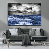 91043-MGV-CV-36X24-Stormy Ocean Wall Art Canvas Print, Framed Moody Seascape Art Picture Print, Monochrome Sea Perfect Coastal Drama Decor Artwork
