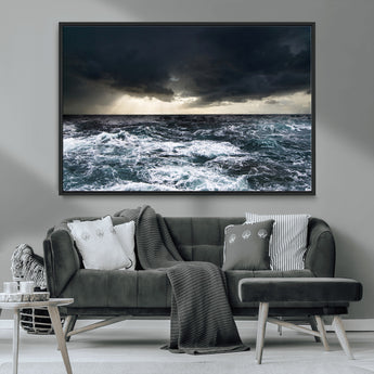 51359-MGV-CV-36X24-Stormy Ocean Wall Art Canvas Print, Framed Moody Seascape Art Picture Print, Ocean Storm Perfect Dramatic Coastal Decor Artwork