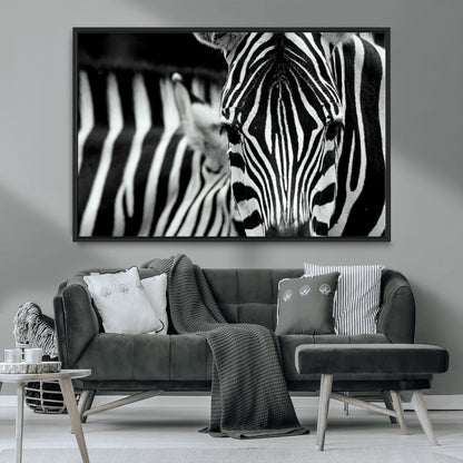 43631-MGV-CV-36X24-Zebra Wall Art – Black & White Safari Wildlife Canvas Print, Modern Animal Photography Decor for Living Room, Office, or Bedroom