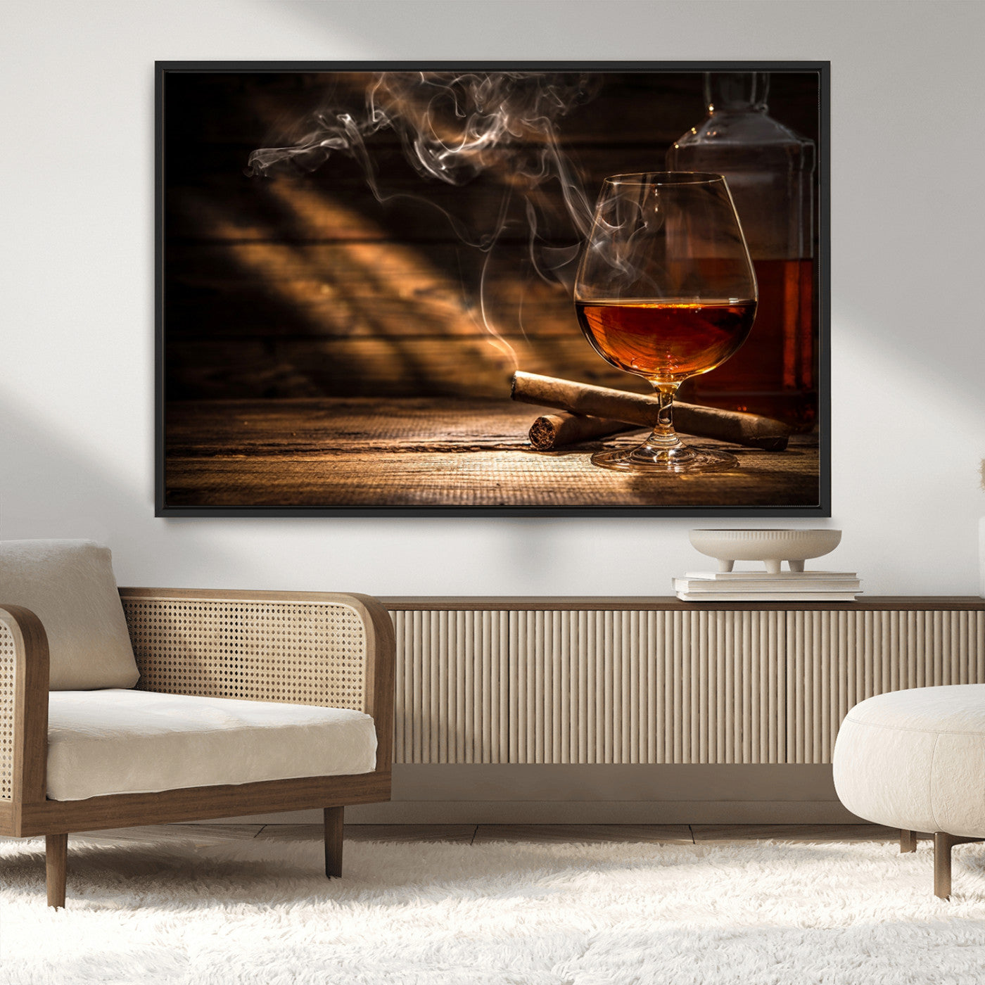 92305-MGV-CV-36X24-Whiskey & Cigar Wall Art – Moody Whiskey and Cigar Canvas Print, Sophisticated Bar or Home Lounge Decor for Office, Man Cave or