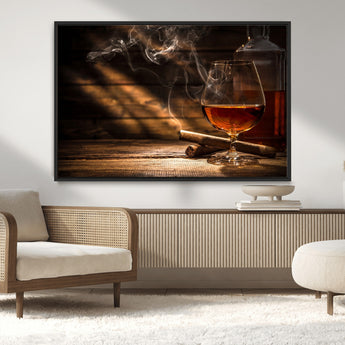92305-MGV-CV-36X24-Whiskey & Cigar Wall Art – Moody Whiskey and Cigar Canvas Print, Sophisticated Bar or Home Lounge Decor for Office, Man Cave or