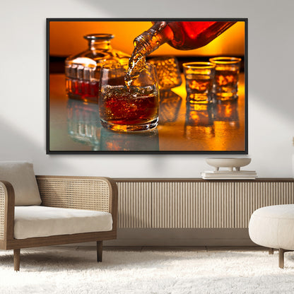 18250-MGV-CV-36X24-Whiskey Pour Wall Art – Captivating Whiskey Splash Canvas Print, Elegant Bar or Home Lounge Decor for Office, Man Cave or Living