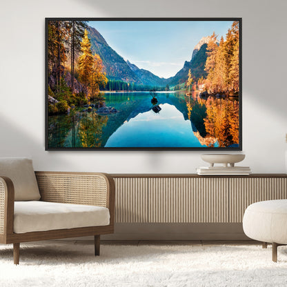 32962-MGV-CV-36X24-Mountain Lake Wall Art – Tranquil Autumn Landscape Canvas Print, Nature Reflection Decor for Living Room, Bedroom, Office or Cabin