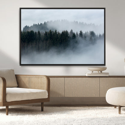42596-MGV-CV-36X24-Misty Forest Wall Art – Atmospheric Pine Trees Canvas Print, Nature Landscape Decor for Living Room, Bedroom, Office, or Cabin