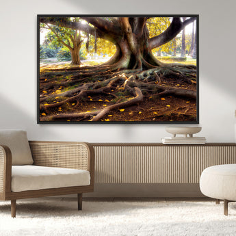 53335-MGV-CV-36X24-Majestic Tree with Sprawling Roots Wall Art – Serene Sunlit Park Scene, Nature Canvas Print, Perfect for Living Room, Office or