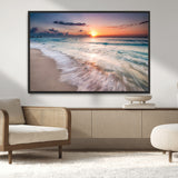 71849-MGV-CV-36X24-Sunrise Ocean Beach Wall Art – Serene Seascape Canvas Print with Gentle Waves, Coastal Nature Decor for Bedroom, Living Room or