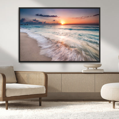 71849-MGV-CV-36X24-Sunrise Ocean Beach Wall Art – Serene Seascape Canvas Print with Gentle Waves, Coastal Nature Decor for Bedroom, Living Room or