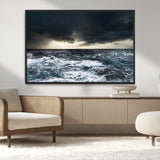 42607-MGV-CV-36X24-Stormy Ocean Wall Art – Dramatic Sea and Sky Canvas Print with Sun Rays, Moody Nature Decor for Living Room, Office, Bedroom or