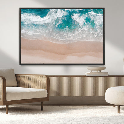 39236-MGV-CV-36X24-Ocean Beach Wall Art – Aerial View of Waves and Sand Canvas Print, Coastal Home Decor for Living Room, Bedroom, Office or Beach
