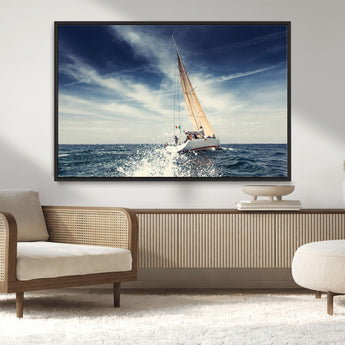 75430-MGV-CV-36X24-Sailing Boat Wall Art – Dynamic Ocean Yacht Canvas Print, Nautical Decor for Living Room, Office, Beach House or Cabin