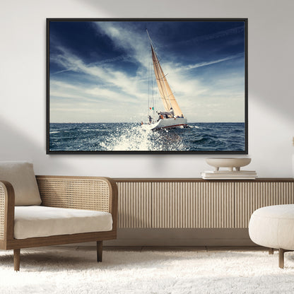 75430-MGV-CV-36X24-Sailing Boat Wall Art – Dynamic Ocean Yacht Canvas Print, Nautical Decor for Living Room, Office, Beach House or Cabin