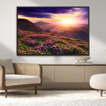49741-MGV-CV-36X24-Mountain Sunrise Wall Art – Vibrant Floral Landscape Canvas Print, Nature Home Decor for Living Room, Bedroom Office or Cabin