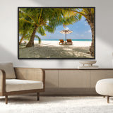 83601-MGV-CV-36X24-Tropical Beach Wall Art – Serene Palm Trees and Lounge Chairs Canvas Print, Relaxing Coastal Decor for Living Room, Bedroom or