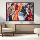 24452-MGV-CV-36X24-Vibrant Jazz Musician Painting - Expressive Art Print of Live Jazz Band, Perfect Wall Decor for Music Lovers and Art Enthusiasts