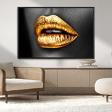 84747-MGV-CV-36X24-Golden Lips Black & White Portrait – Glamorous Metallic Lip Art Print, Modern Wall Decor for Bedroom, Beauty & Fashion Lover Gift