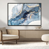 33782-MGV-CV-36X24-Abstract Marble Wall Art – Blue & Gold Fluid Painting Canvas Print, Modern Home Decor for Living Room, Bedroom or Office