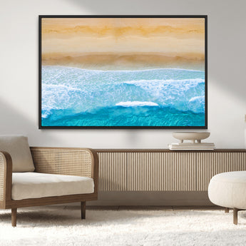 43046-MGV-CV-36X24-Aerial Beach Wall Art – Serene Ocean Waves & Sandy Shore Canvas Print, Coastal Home Decor for Living Room, Bedroom or Office
