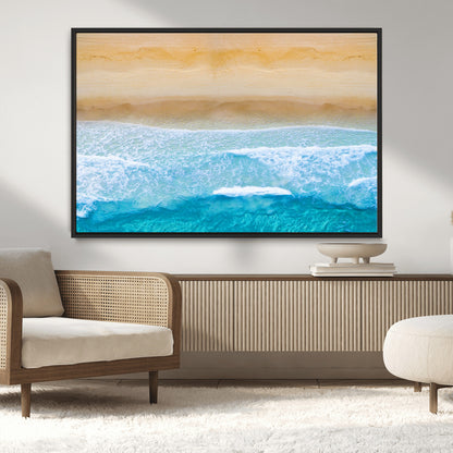 43046-MGV-CV-36X24-Aerial Beach Wall Art – Serene Ocean Waves & Sandy Shore Canvas Print, Coastal Home Decor for Living Room, Bedroom or Office