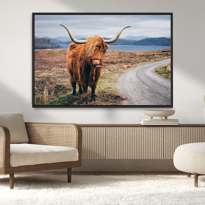 56121-MGV-CV-36X24-Rustic Highland Cow Wall Art – Panoramic Nature Canvas Print, Perfect Decor for Home, Office, Living Room or Man Cave