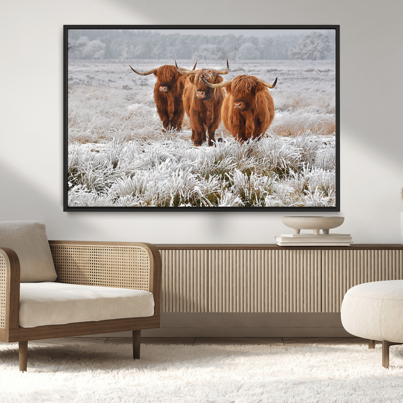 10396-MGV-CV-36X24-Highland Cattle Wall Art – Rustic Winter Landscape Canvas Print, Farmhouse Decor for Living Room, Office, Cabin or Country Home