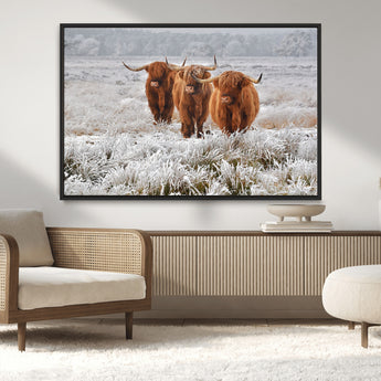 10396-MGV-CV-36X24-Highland Cattle Wall Art – Rustic Winter Landscape Canvas Print, Farmhouse Decor for Living Room, Office, Cabin or Country Home