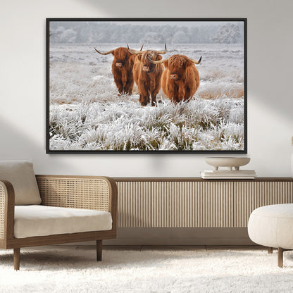 10396-MGV-CV-36X24-Highland Cattle Wall Art – Rustic Winter Landscape Canvas Print, Farmhouse Decor for Living Room, Office, Cabin or Country Home