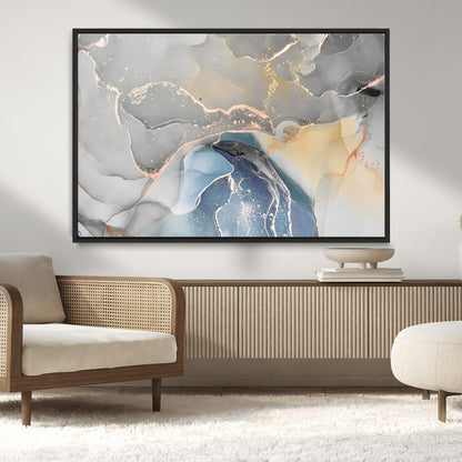 63211-MGV-CV-36X24-Abstract Fluid Art Wall Decor – Blue, Gray & Gold Canvas Print, Modern Home and Office Wall Art Decor for Living Room, Bedroom or
