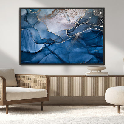 27810-MGV-CV-36X24-Abstract Blue Gold Fluid Art Wall – Modern Canvas Print, Elegant Home & Office Wall Art, Stylish Living Room or Bedroom Decor