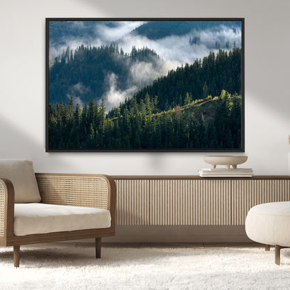 55972-MGV-CV-36X24-Whispering Pines Wall Art – Panoramic Misty Forest Canvas Print, Serene Nature Decor for Home, Office or Cabin Retreat