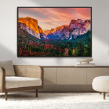 24519-MGV-CV-36X24-Yosemite Valley Sunset Wall Art – Majestic Mountain Landscape with Waterfall and Vibrant Sky, Nature Photography for Home or