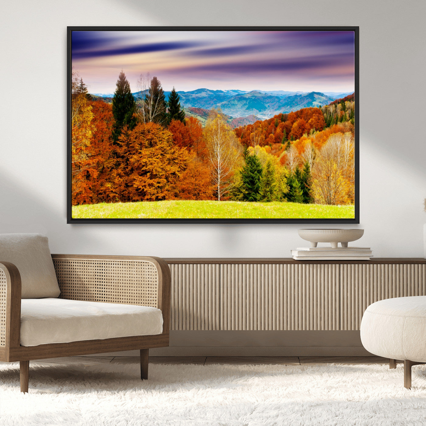 58007-MGV-CV-36X24-Autumn Mountain Landscape Wall Art – Stunning Fall Forest Canvas Print, Cozy Nature Decor for Home or Office