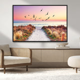 54411-MGV-CV-36X24-Beach Path with Birds Wall Art – Coastal Sunset Ocean Canvas Print, Seaside Nature Landscape Photography for Living Room, Bedroom