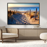 31889-MGV-CV-36X24-Sandy Beach Pathway Wall Art – Coastal Dune Fence and Ocean View Canvas Print, Relaxing Seaside Landscape Decor for Living Room or