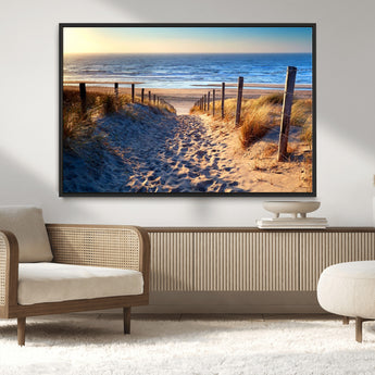 31889-MGV-CV-36X24-Sandy Beach Pathway Wall Art – Coastal Dune Fence and Ocean View Canvas Print, Relaxing Seaside Landscape Decor for Living Room or