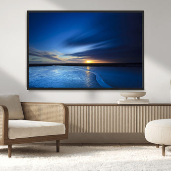 65405-MGV-CV-36X24-Blue Sunrise Seascape Wall Art – Tranquil Ocean Horizon Canvas Print with Golden Sunlight and Deep Sky, Coastal Landscape Decor