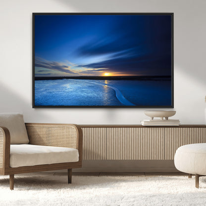 65405-MGV-CV-36X24-Blue Sunrise Seascape Wall Art – Tranquil Ocean Horizon Canvas Print with Golden Sunlight and Deep Sky, Coastal Landscape Decor