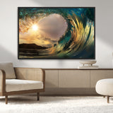 38256-MGV-CV-36X24-Ocean Wave Wall Art – Stunning Sunrise Through Curling Wave Canvas Print, Coastal Surf Photography Seascape Decor for Living Room,