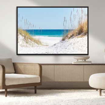58498-MGV-CV-36X24-White Sandy Beach Wall Art – Panoramic Coastal Canvas Print, Ocean View Decor for Living Room, Bedroom, Office, Relaxing Seaside