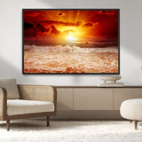 60211-MGV-CV-36X24-Fiery Sunset Ocean Waves Canvas Print – Vibrant Red & Orange Coastal Wall Art, Dramatic Seascape Decor