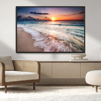 99906-MGV-CV-36X24-Morning Tide Canvas Print – Soft Sunrise Ocean Waves Wall Art, Coastal Serenity Decor for Home & Office