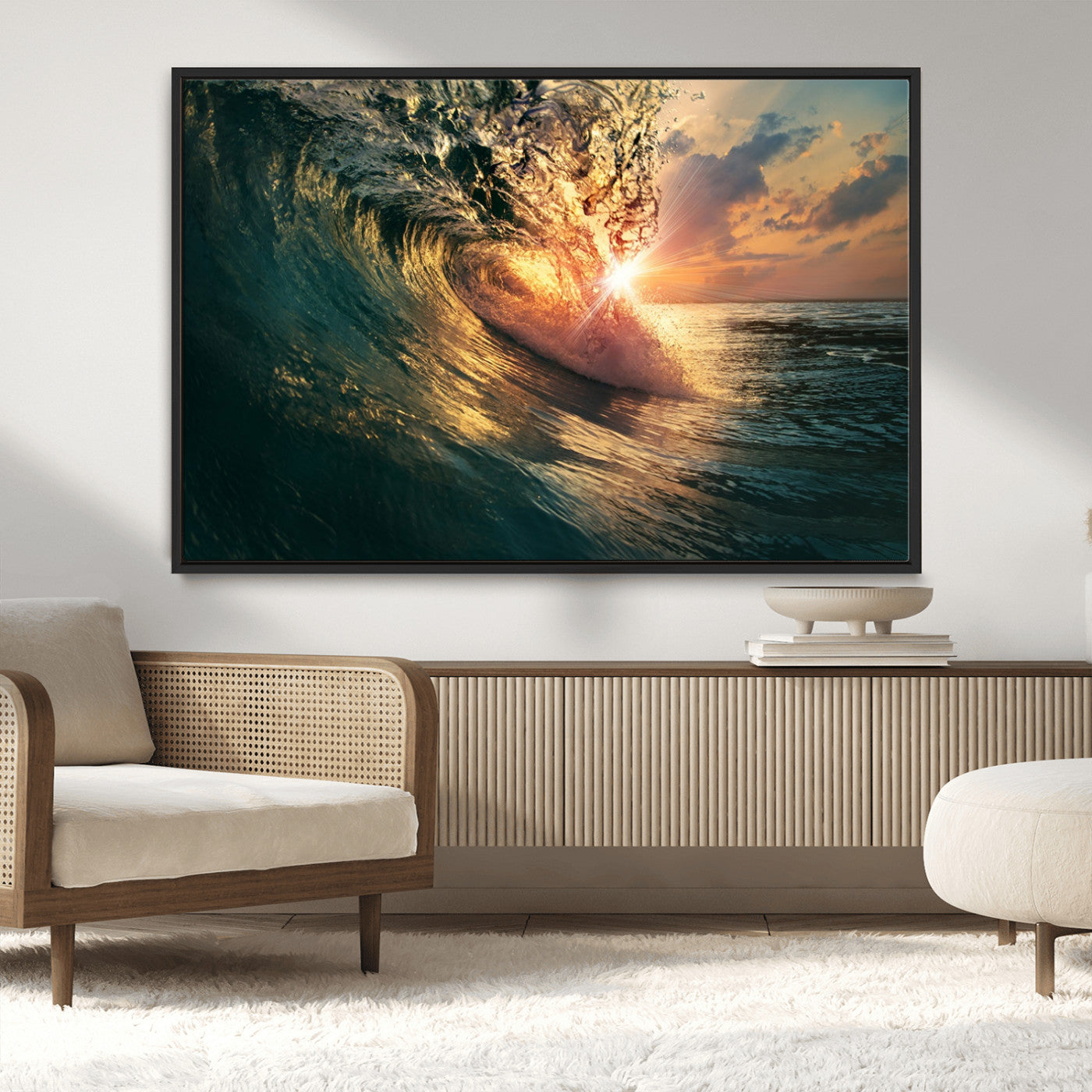 55359-MGV-CV-36X24-Radiant Ocean Wave Wall Art – Panoramic Surf Canvas Print, Vibrant Sunset Beach Decor for Home, Office or Man Cave