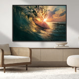 55359-MGV-CV-36X24-Radiant Ocean Wave Wall Art – Panoramic Surf Canvas Print, Vibrant Sunset Beach Decor for Home, Office or Man Cave