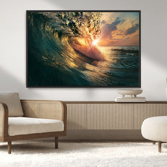 55359-MGV-CV-36X24-Radiant Ocean Wave Wall Art – Panoramic Surf Canvas Print, Vibrant Sunset Beach Decor for Home, Office or Man Cave
