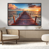 28836-MGV-CV-36X24-Ocean Pier Sunset Wall Art – Wooden Dock and Golden Horizon Canvas Print, Coastal Seascape Photography for Living Room, Bedroom,