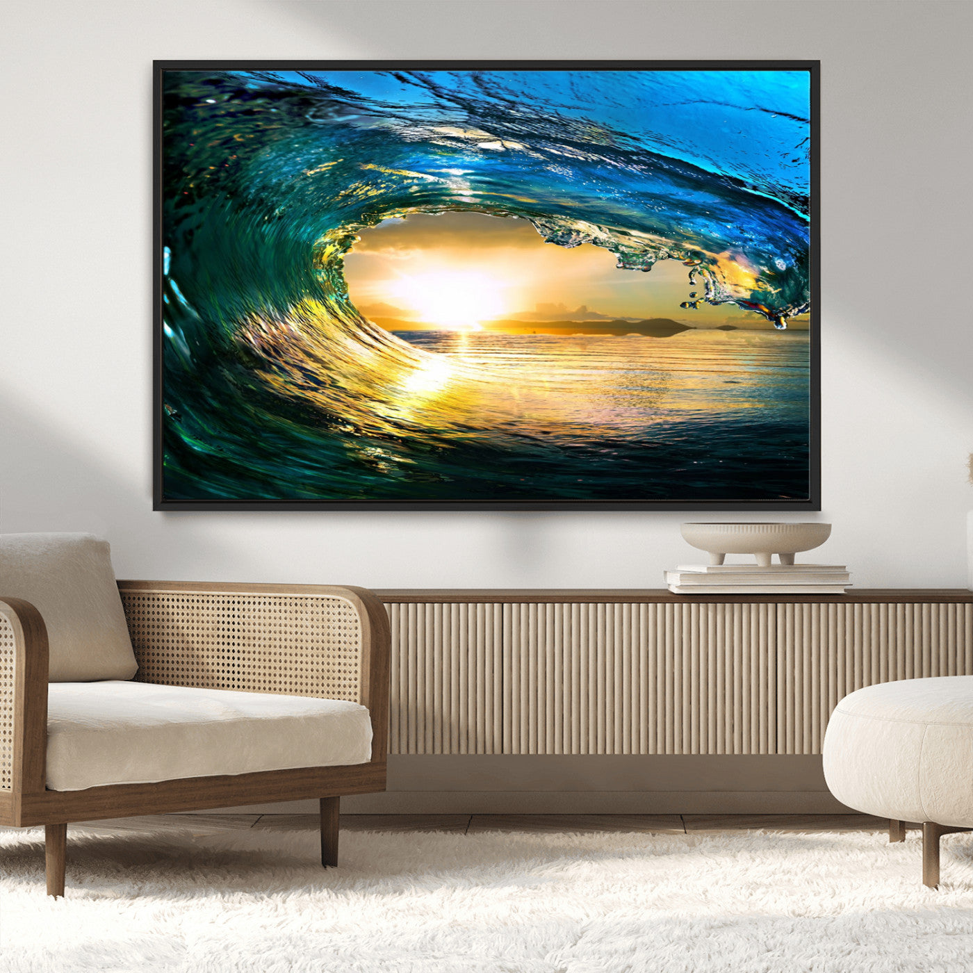 19378-MGV-CV-36X24-Ocean Wave Sunset Wall Art – Vibrant Surf and Golden Horizon Canvas Print, Coastal Seascape Photography for Living Room, Bedroom,