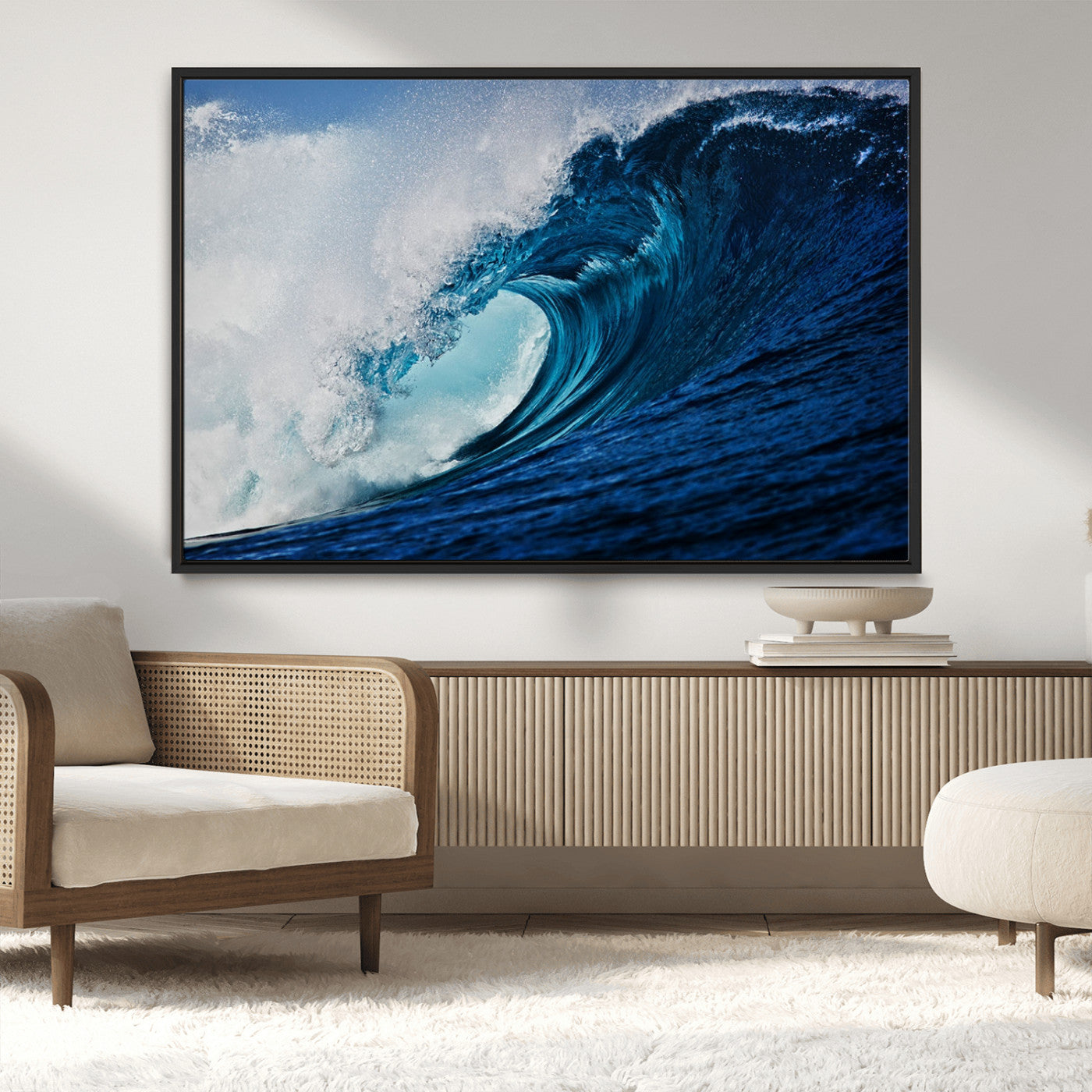 89502-MGV-CV-36X24-Powerful Ocean Wave Wall Art – Panoramic Blue Sea Wave Canvas Print, Coastal Surf Photography Artwork for Living Room, Bedroom, or