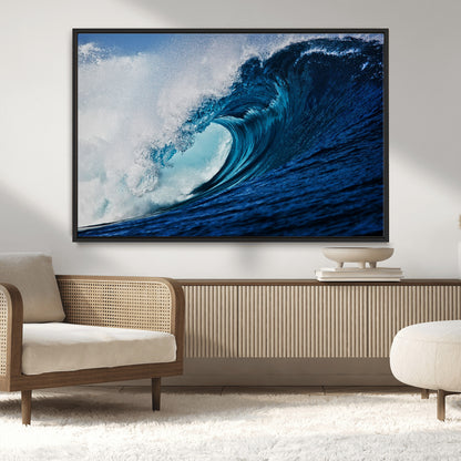 89502-MGV-CV-36X24-Powerful Ocean Wave Wall Art – Panoramic Blue Sea Wave Canvas Print, Coastal Surf Photography Artwork for Living Room, Bedroom, or