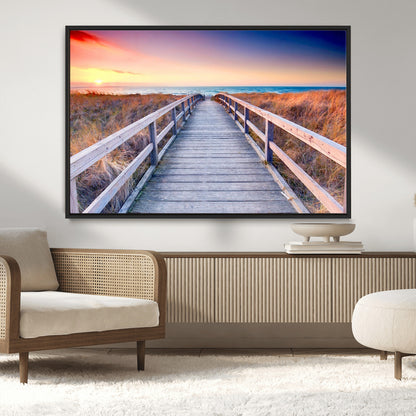 60625-MGV-CV-36X24-Beach Boardwalk Sunrise Wall Art – Coastal Pathway to Ocean Canvas Print, Seaside Landscape Decor for Home or Office